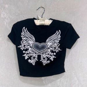 black and white romwe punk heart and plant print cropped tee y2k grunge